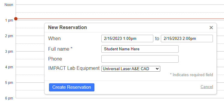 Impact Lab Reservation - A&E CAD